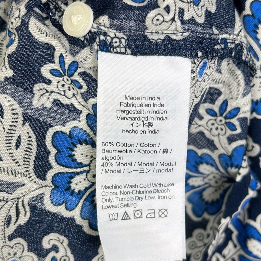 J.Crew V Neck Tie Top Floral Cotton Blend Dobby Blue Floral Long Puff Sleeve M - Picture 13 of 14